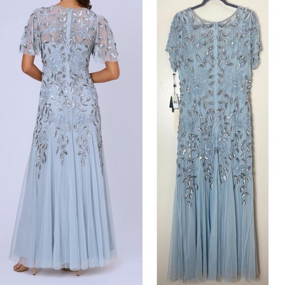 NWT ADRIANNA PAPELL DRESS GOWN 16W BLUE MOTHER OF THE BRIDE FORMAL EVENING - Picture 4 of 15